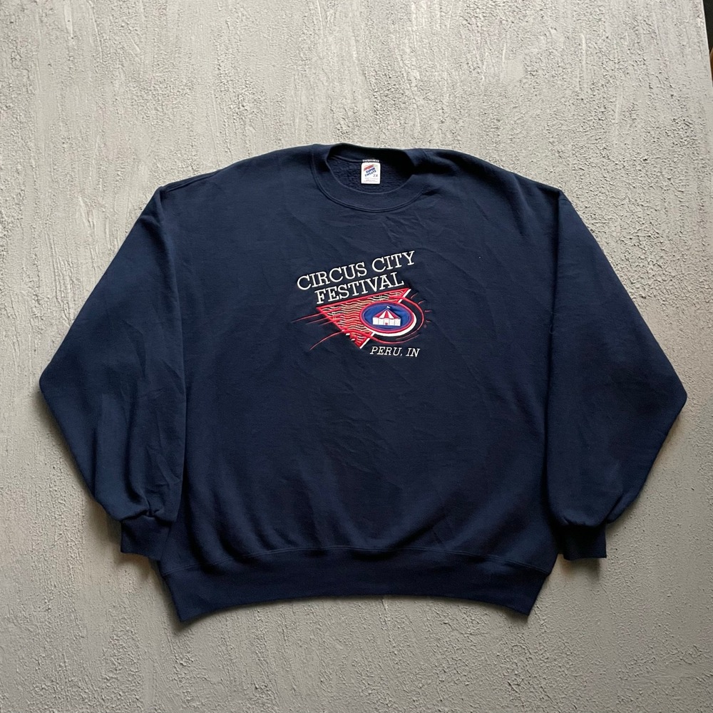 Vintage Circus City Festival Sweatshirt Mens 2X Navy Blue 90s Peru IN